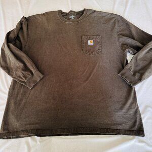 Carhartt Shirt Mens 2XL Brown Long Sleeve Pocket TShirt Logo Knit Brown